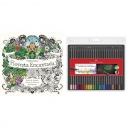 Kit - Livro para Colorir Floresta Encantada + Lápis de Cor 24 Cores Faber-Castell Supersoft