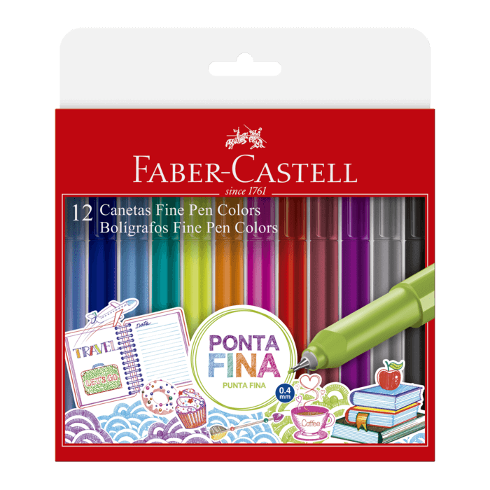 Canetas Hidrográficas Faber-Castell Fine Pen 12 Cores