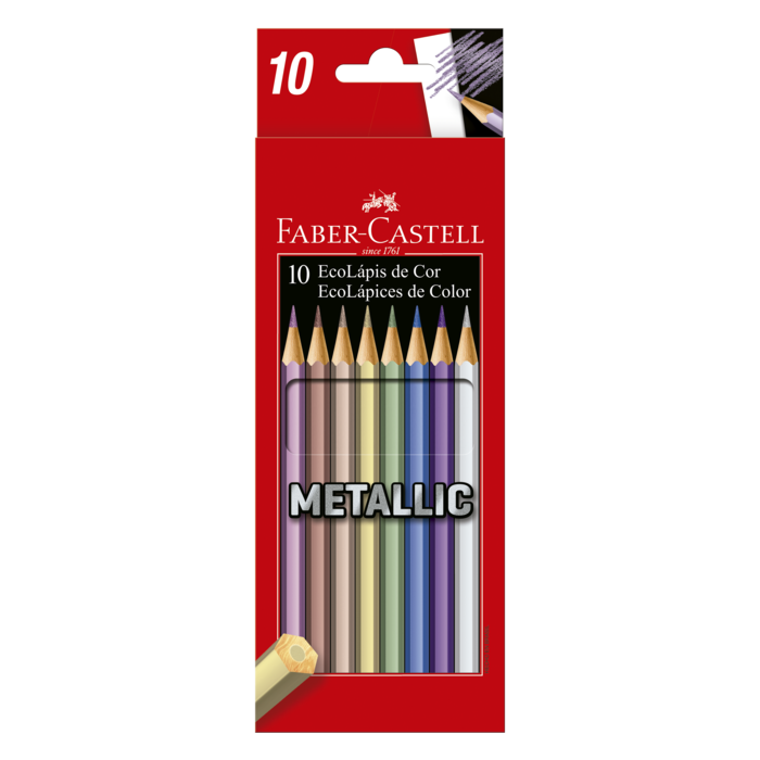 Kit - Lápis de Cor Faber-Castell 10 Cores Metálicas + Canetinhas Hidrocores Faber-Castell Vai e Vem 6 Cores Neon + Estojo DAC Bubble Azul