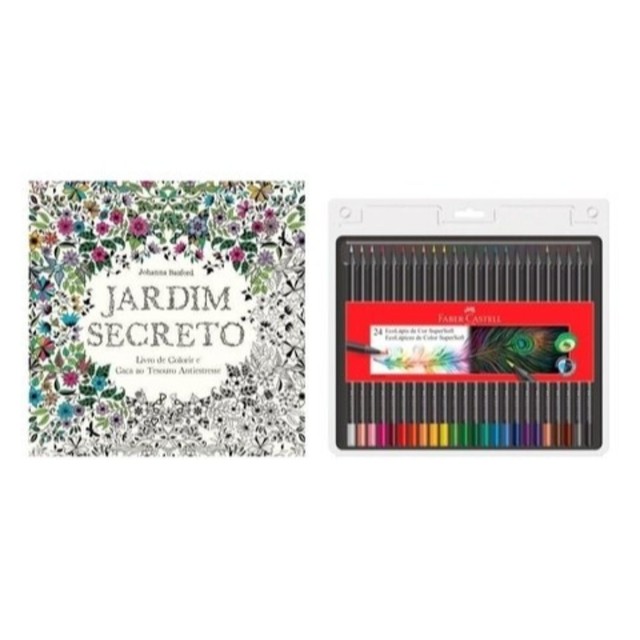 Kit - Livro de Colorir Antiestresse Jardim Secreto + Lápis de Cor Faber-Castell Supersoft com 24 Cores