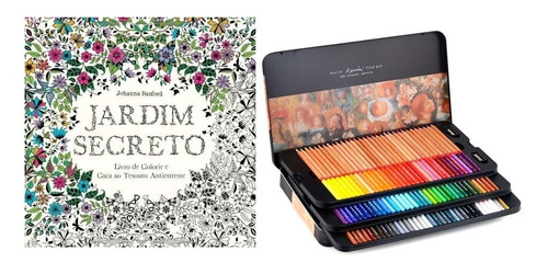 - Kit - Livro para Colorir Antiestresse Jardim Secreto + Lápis de Cor Profissional 100 Cores Compactor Art Colors