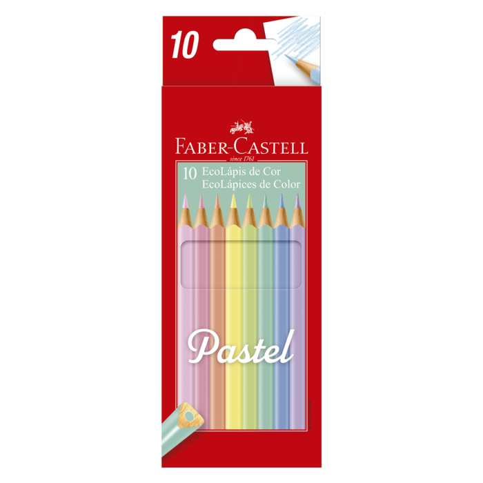 Kit - Lápis de Cor Faber-Castell 10 Cores Pastel + Canetinhas Hidrocores Faber-Castell Vai e Vem 6 cores Pastel + Estojo Tilibra Box Azul Claro 