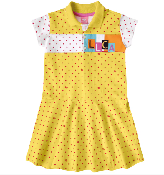 Vestido Infantil Menina Com Estampa De Bolinhas - Amarelo - Lilica