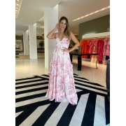 Vestido Maria Fernanda estampado babado Rosa - 