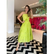 Vestido Micaela laise detalhe pregas Verde Lima -