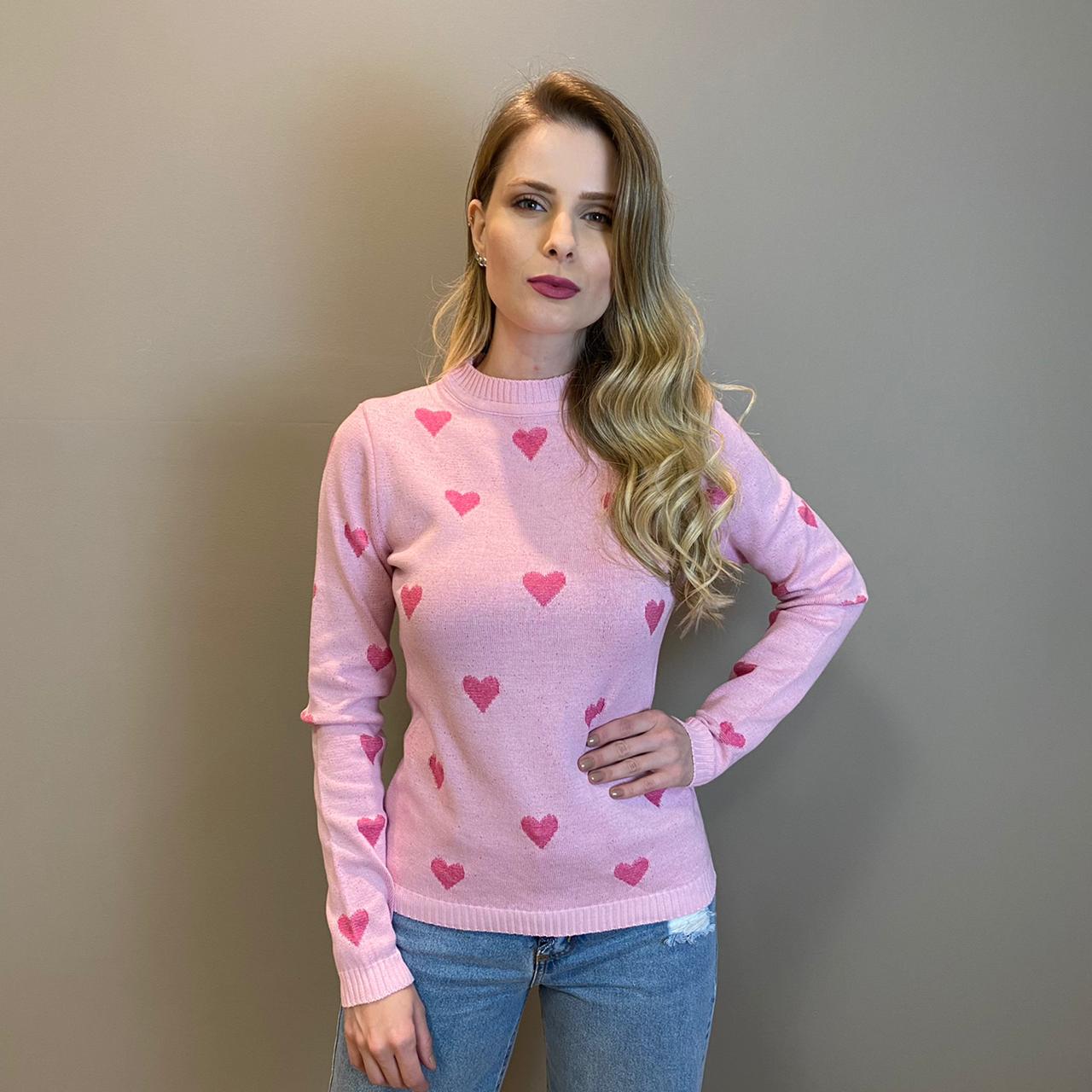 Blusa tricot corações Rosa - 