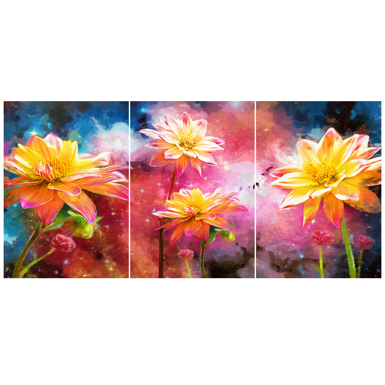 Quadro Flores Coloridas Luxo - Kit 3 telas