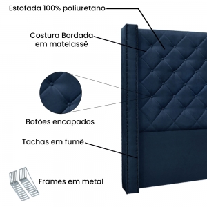Cabeceira Para Cama Box 90 cm Lisboa Veludo Azul Marinho - CasaePoltrona
