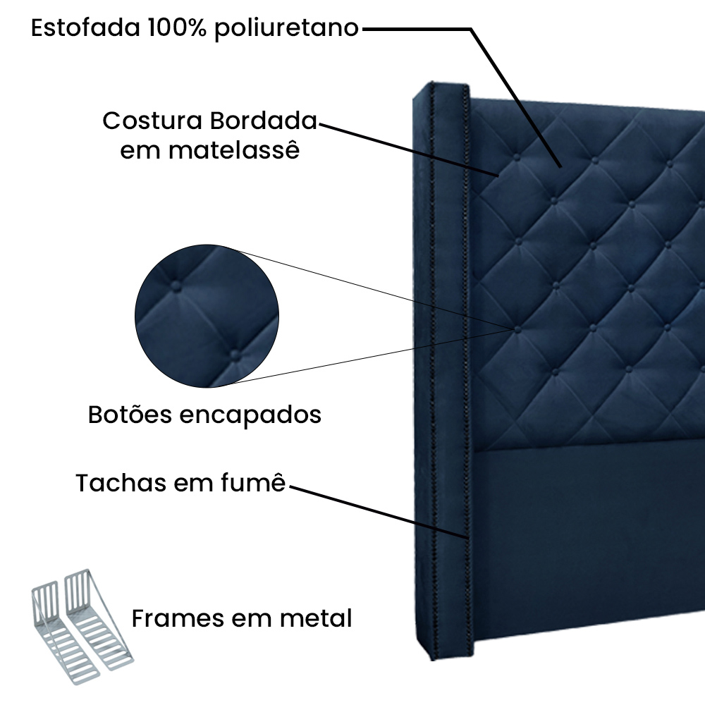 Cabeceira Para Cama Box 140 cm Lisboa Veludo Azul Marinho - CasaePoltrona