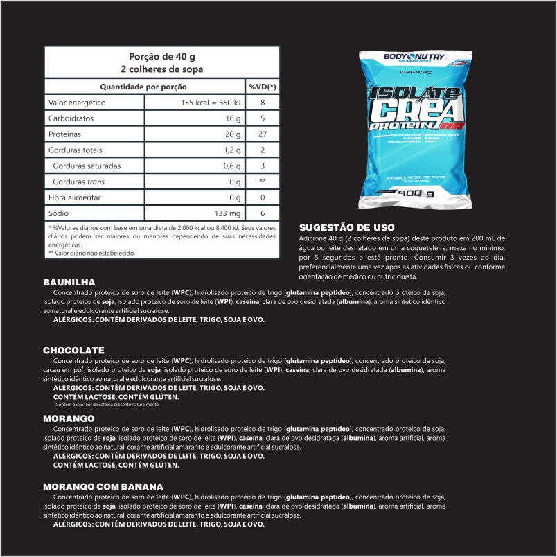 Isolate Crea Protein Mix Proteico, refil 900 g