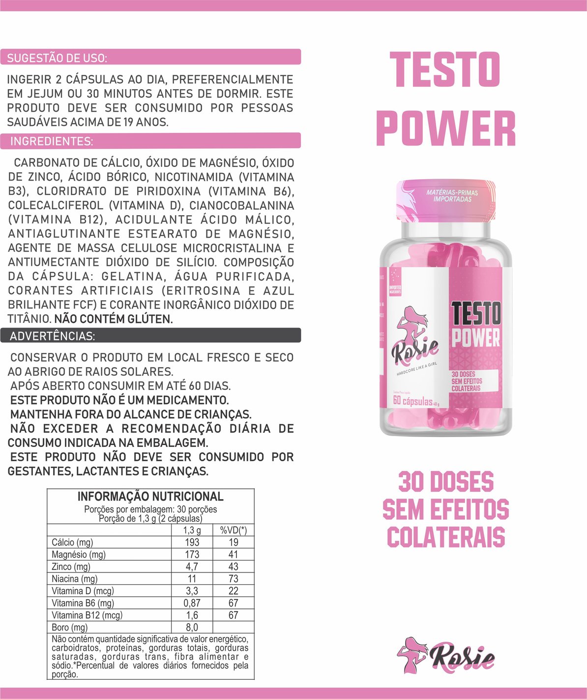 Testo Power Feminino, Pré Hormonal, 60 cápsulas
