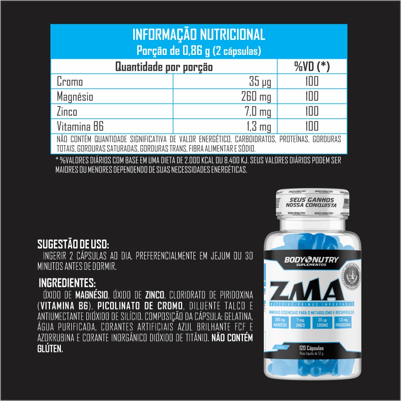 ZMA, Pré Hormonal120 cápsulas