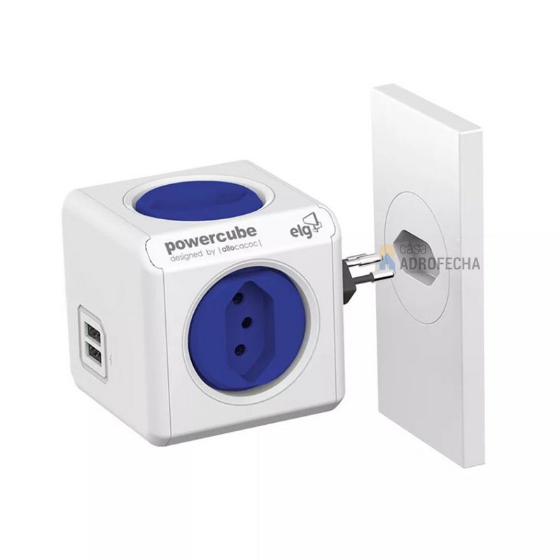 Adaptador PowerCube ELG Bivolt Azul - 4 Tomadas e 2 USB