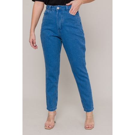Calça Jeans Mom Cropped Basic -11692- Jeans Médio