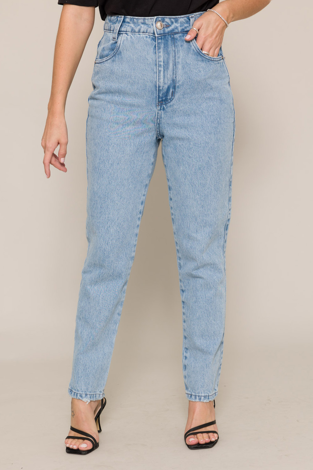 Calça Jeans Mom Cropped Basic 11574 - Jeans Claro