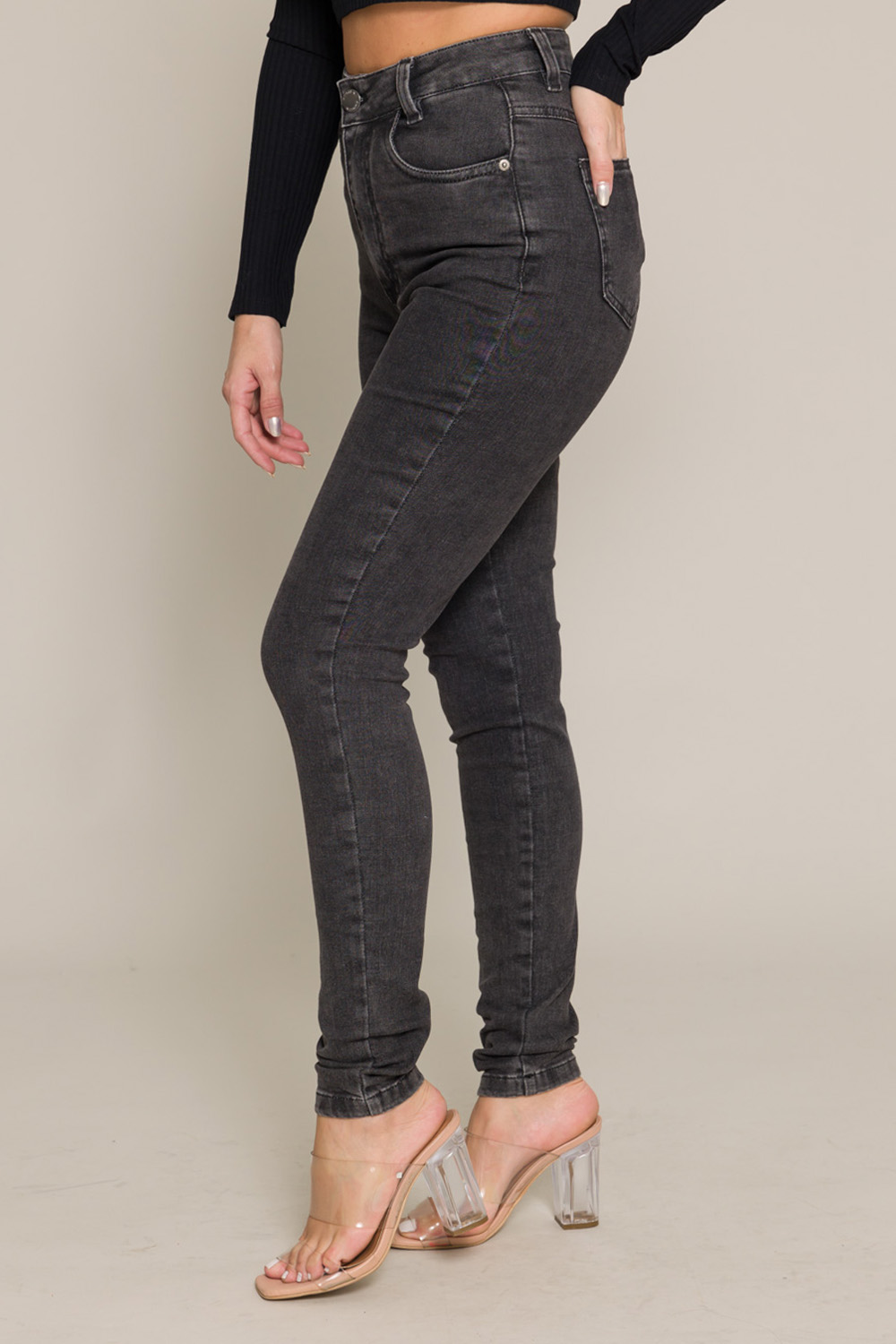Calça Jeans Skinny Hot Pant Basic 11647 - Preto Estonado