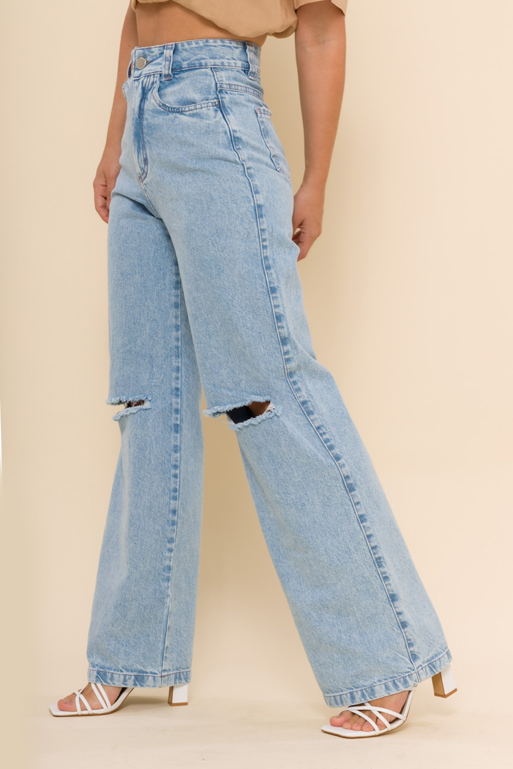 Calça Jeans Wide Leg Hadassa - Jeans Claro