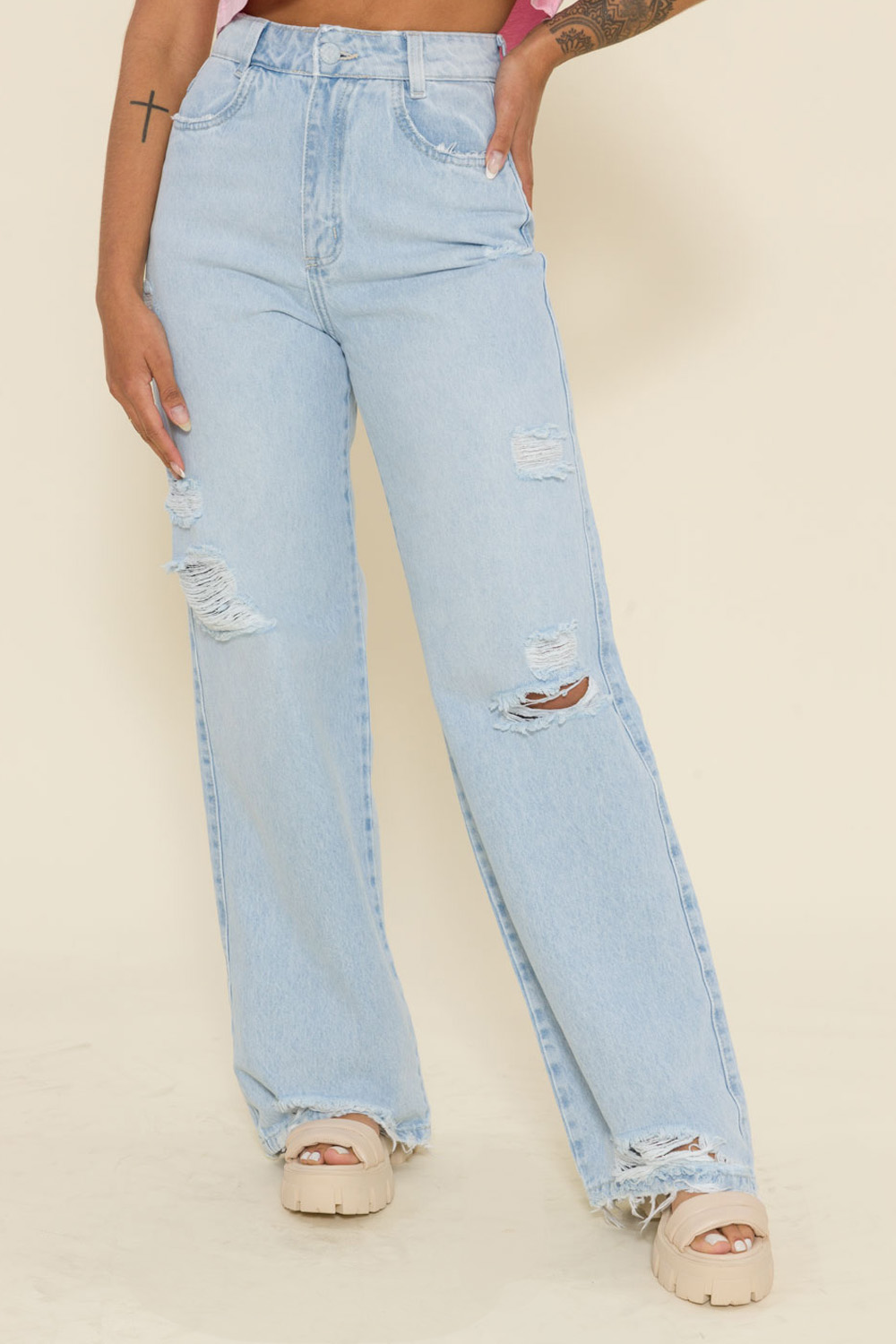 Calça Wide Leg Bella - Jeans Claro