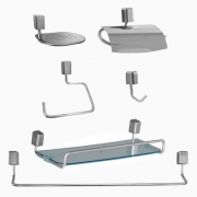 Kit Acessórios para Banheiro com 5 peças + Porta Shampoo 31 cm de Alumínio e Acrílico Linha Città