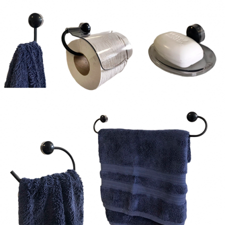 Kit para Banheiro Preto Acessórios de Alumínio e Abs Twister 5 Peças