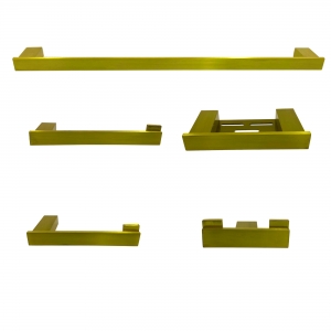 Kit Banheiro Acessórios Dourado Aço Luxo 5 Peças Metal Montreal Ouro