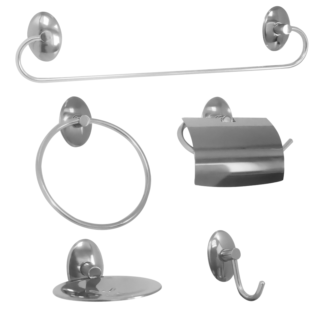 Kit de Acessórios para Banheiro de Metal com 5 Peças Steelo Oval