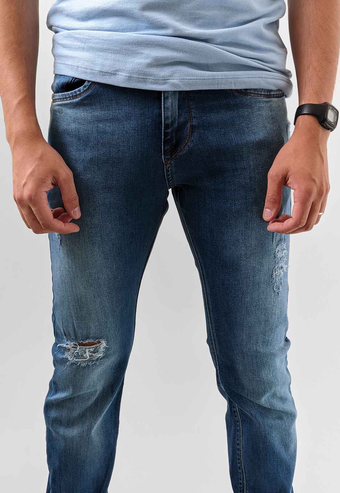Calça Jeans Detox Skinny Com Detalhes Rasgados Azul