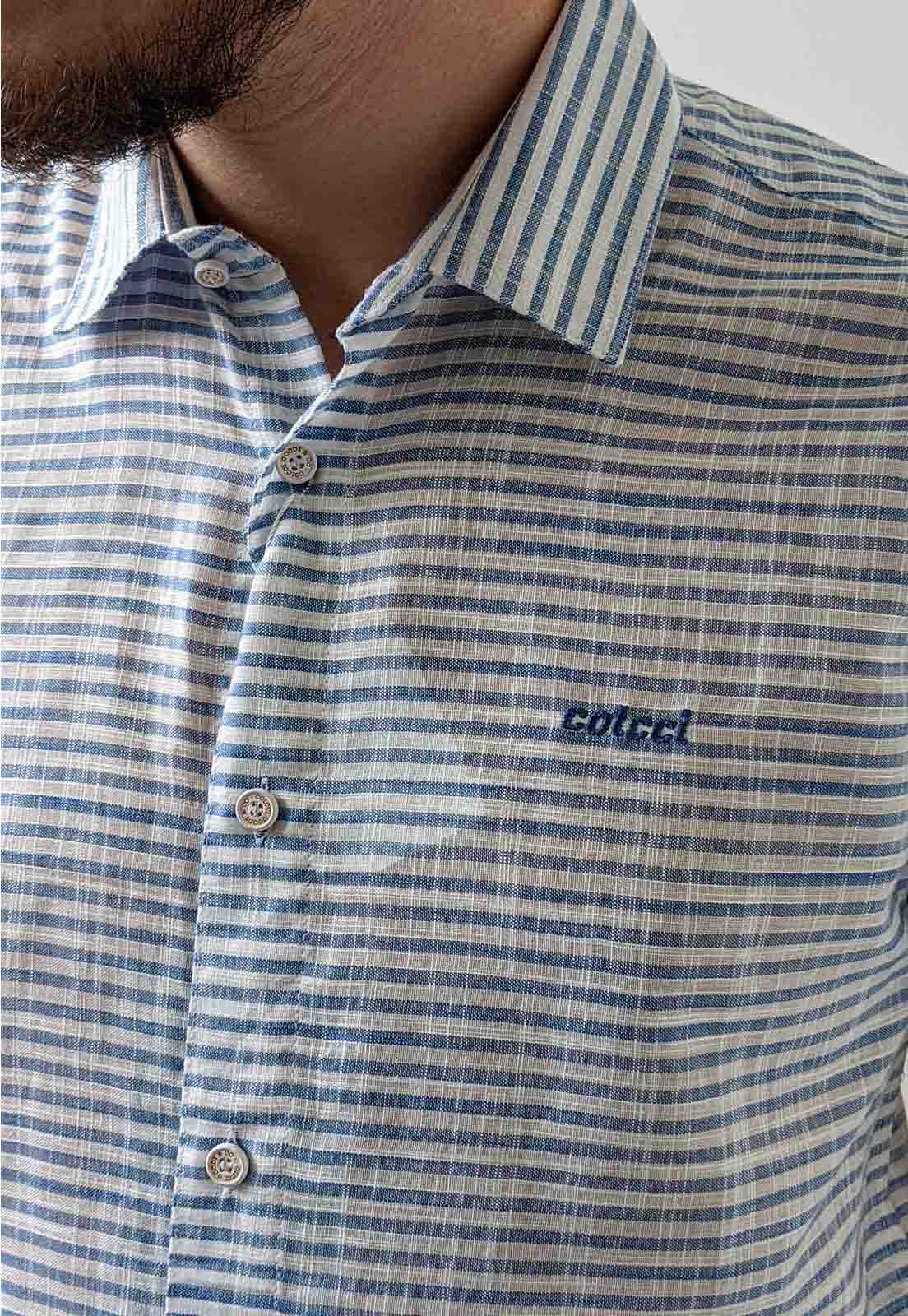 Camisa Manga Curta Colcci Azul Listra