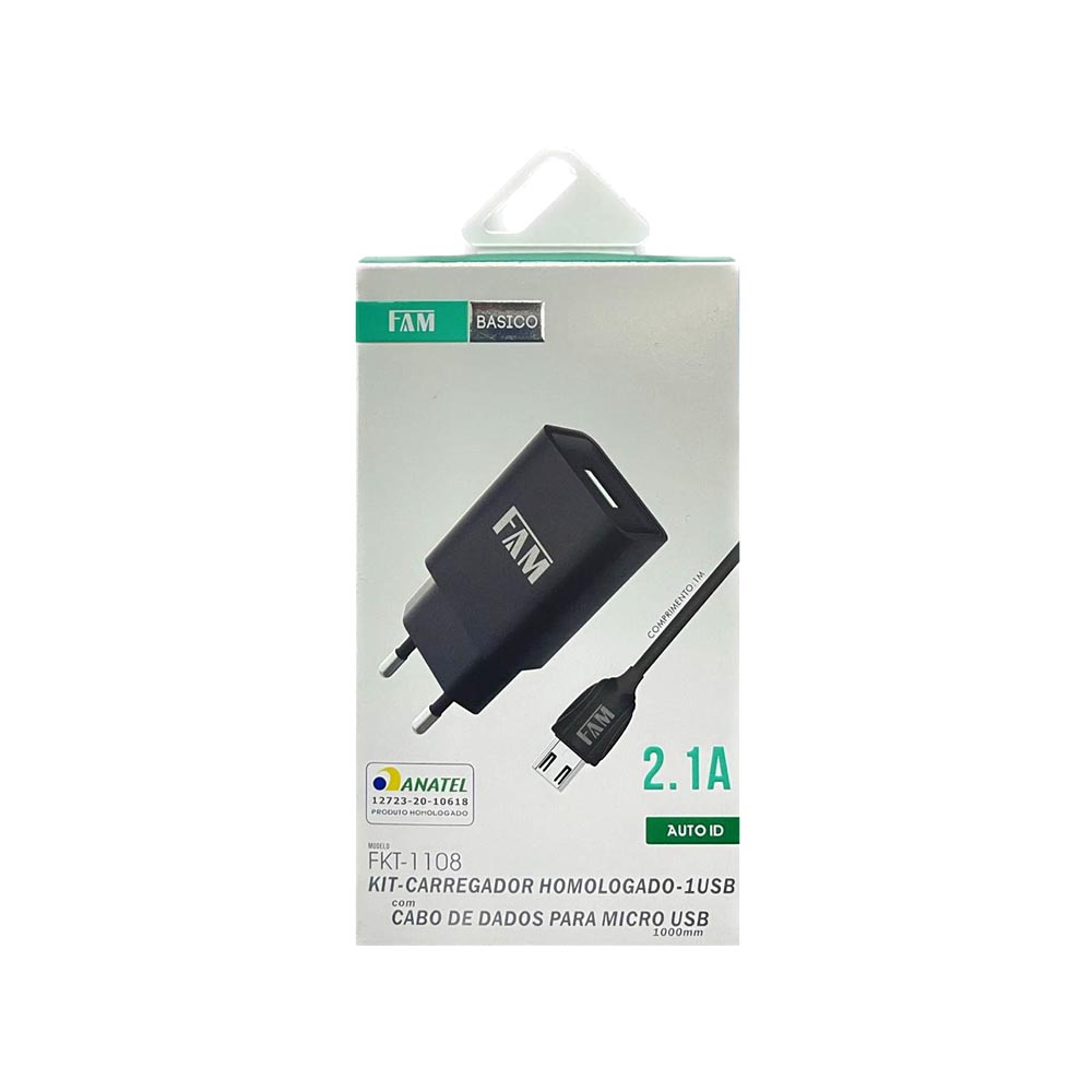 Kit Carregador + Cabo 2.1A - Micro USB FAM FKT-1108