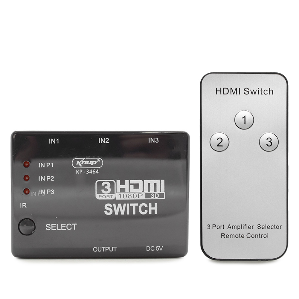 SWITCH HDMI 3X1 COM CONTROLE REMOTO KNUP KP-3464