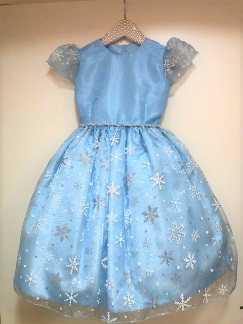 Vestido Infantil Kenndra com Organza Azul Estampa Inverno 069