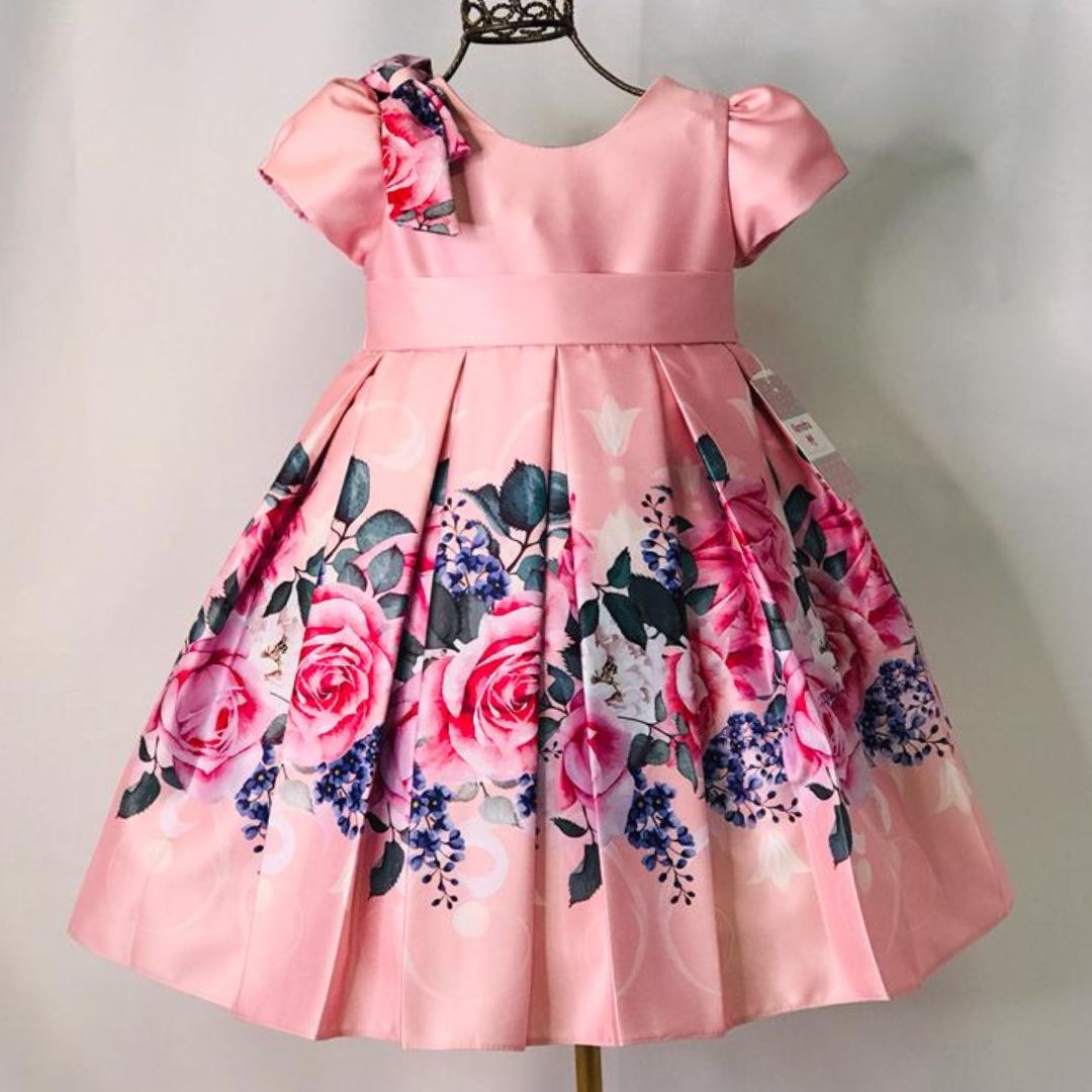 Vestido Kenndra Festa Infantil Corpo Curto- Floral Rosa [2021019]