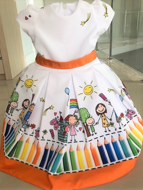 Vestido Kenndra Festa Infantil Temático - Desenhar