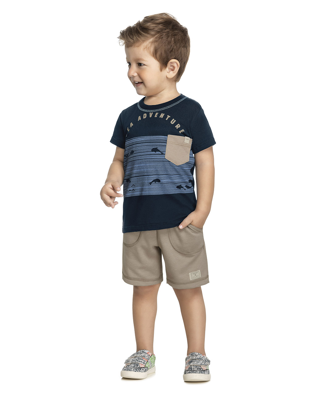 Camiseta Masculina Infantil Azul Peixinho Colorittá