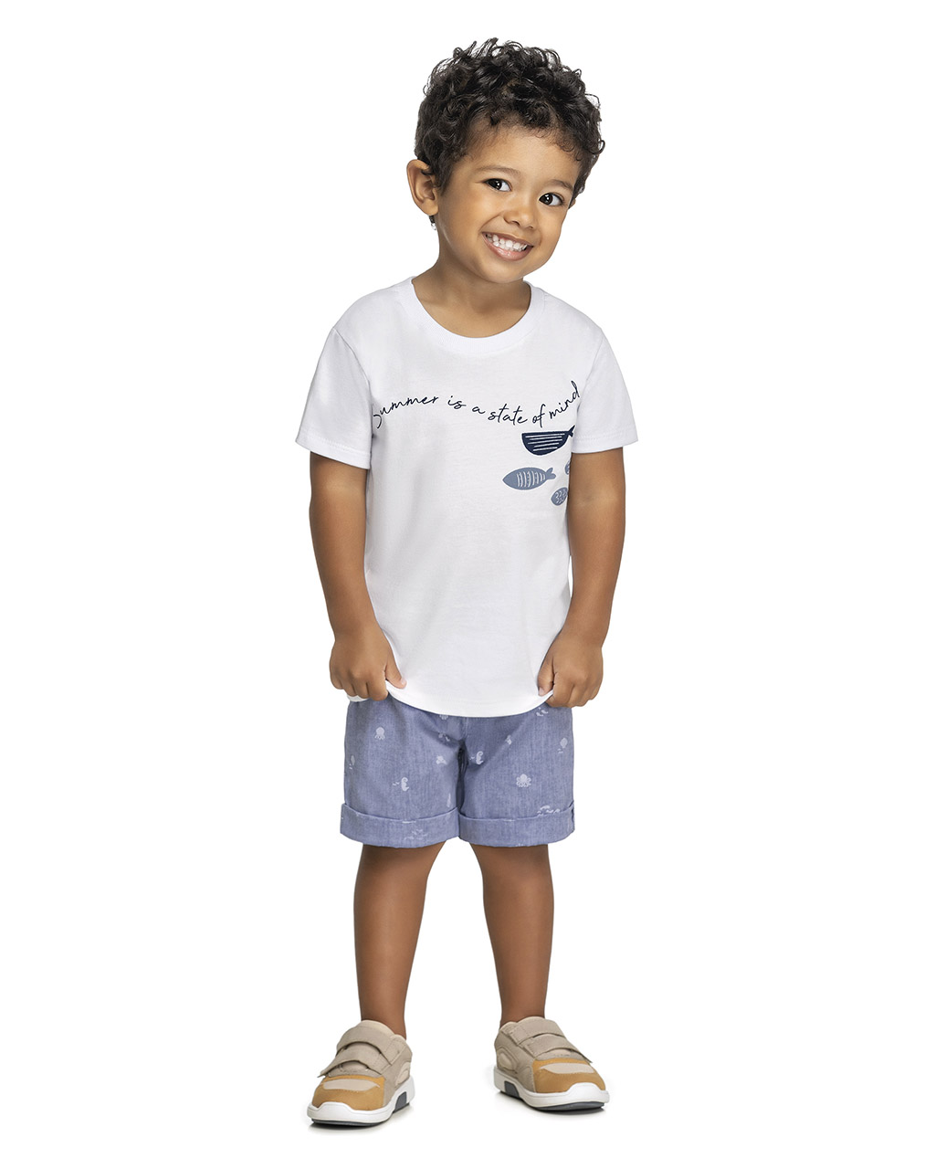 Conjunto Masculino Infantil Camiseta Shorts Fundo do Mar Colorittá