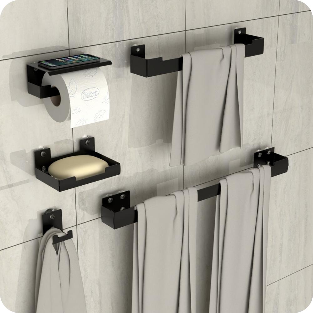 Kit Acessórios Para Banheiro Com Ventosa 5 Peças Preto ELG