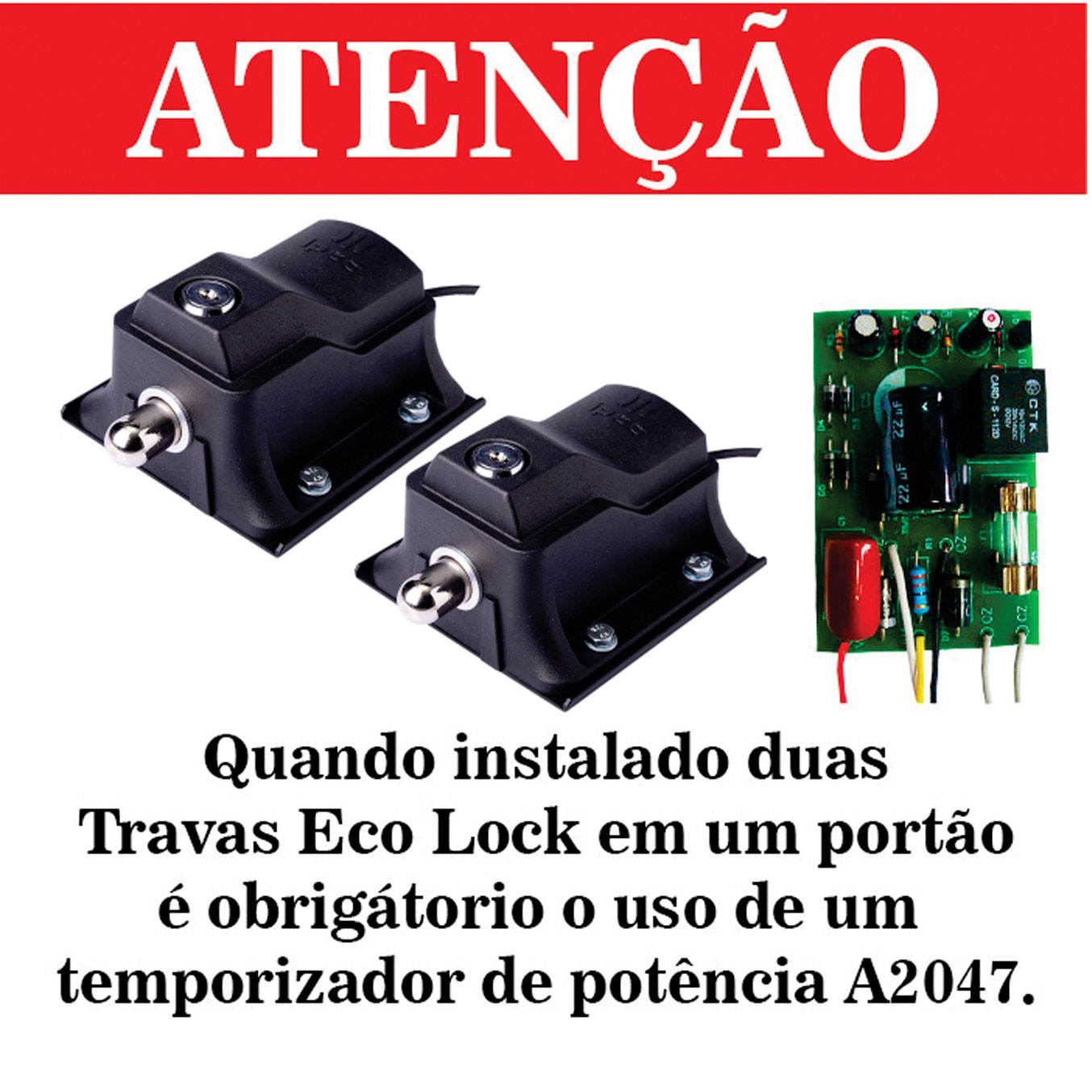 Kit Travas Eco Lock motor portão abertura simultânea rampa regulável
