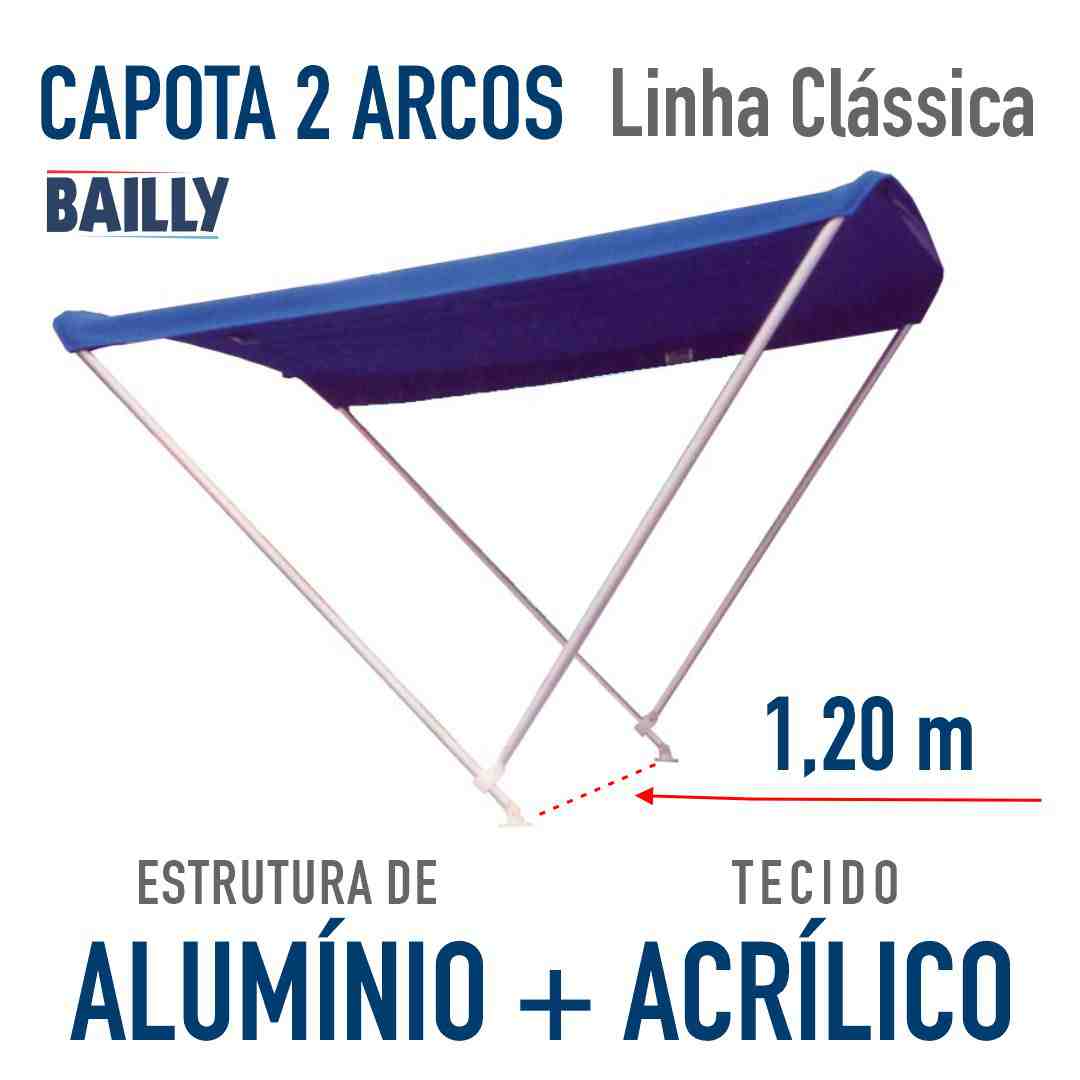 Capota Náutica BAILLY Linha Clássica 2 Arcos com 1,20 m de largura