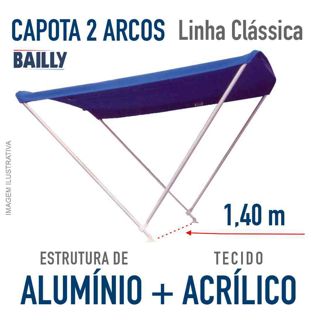Capota Náutica BAILLY Linha Clássica 2 Arcos com 1,40 m de largura