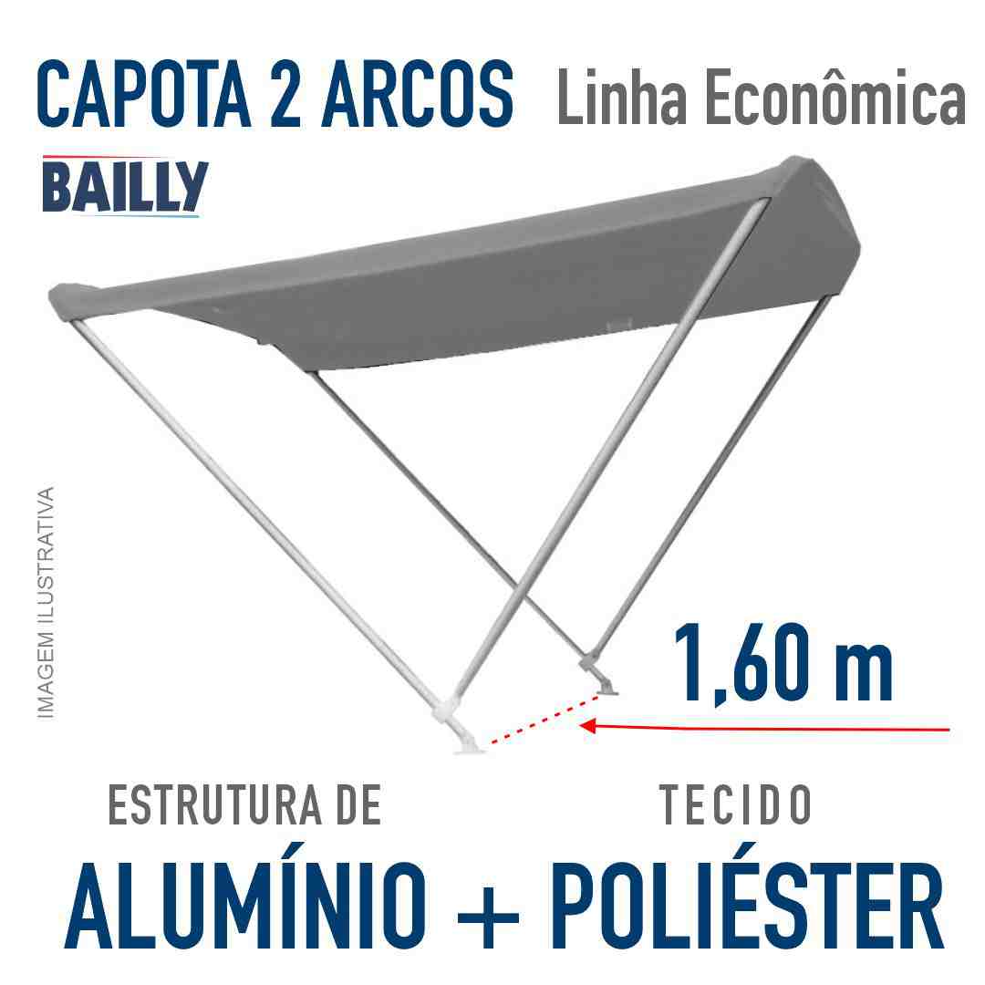 Capota Náutica BAILLY Linha econômica  2 Arcos com 1,60 m de largura