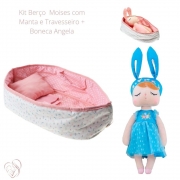 Berço Moises com Manta e Travesseiro + Angela Princess 33 cm