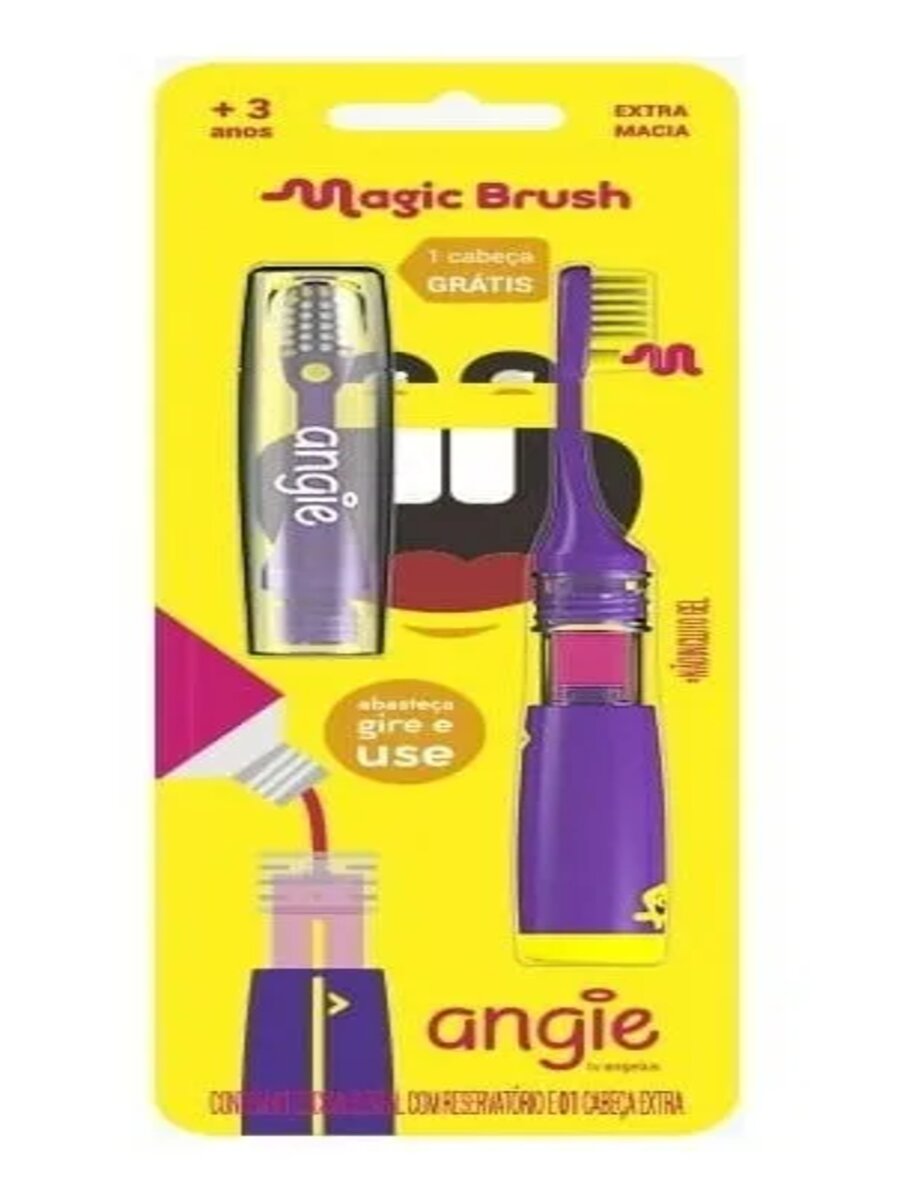 Escova Infantil Dosadora Magic Brush Angie Roxa Macia 5A+