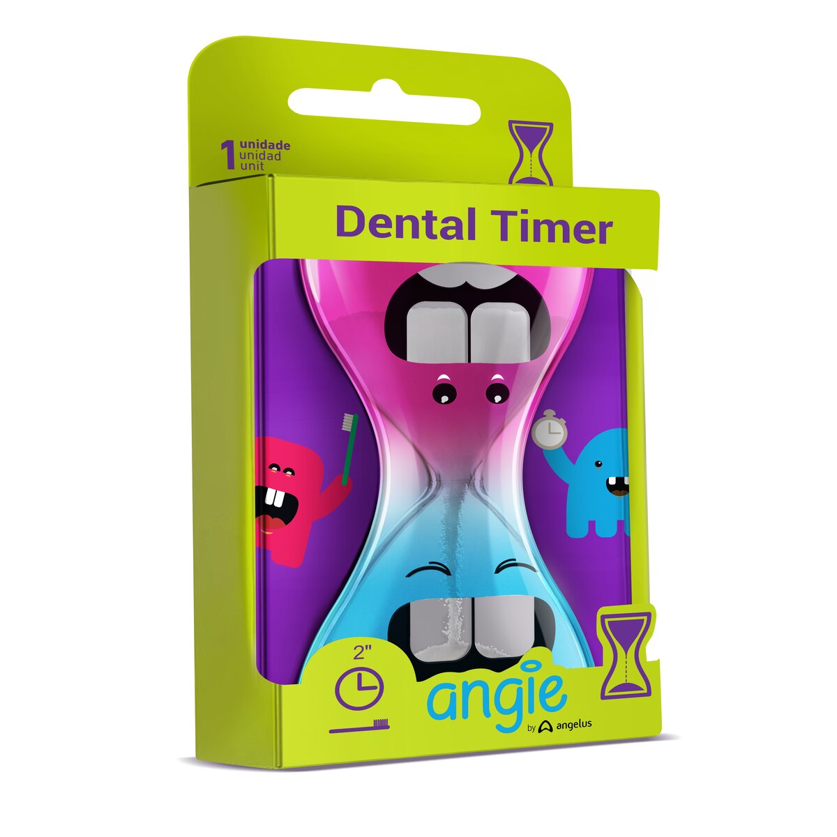 Kit Dental Timer Creme Dental E Escova Infantil Dosadora Angie Azul 5A+
