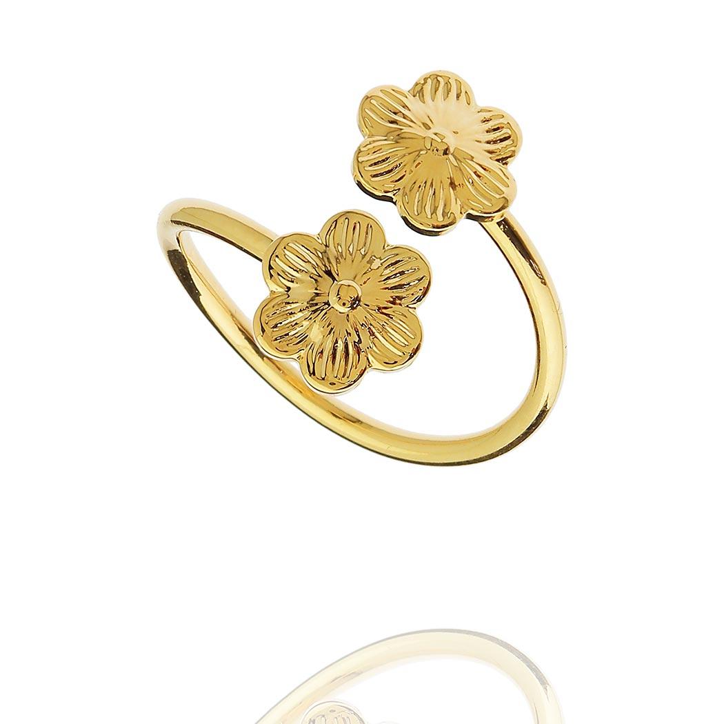 anel falange flores regulável dourado