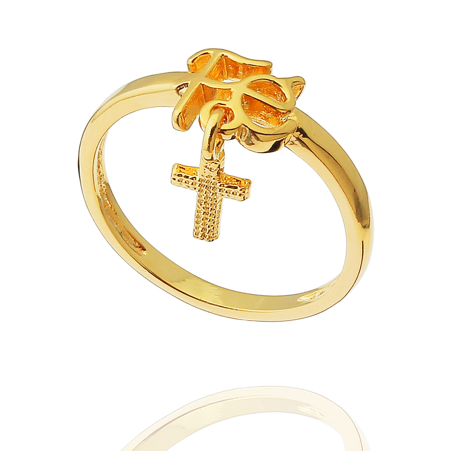 anel Fé pingente crucifixo dourado