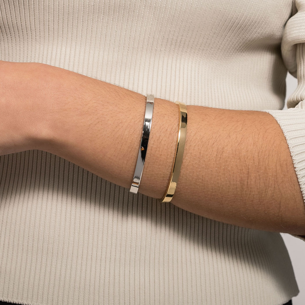 pulseira bracelete rígido tubo retangular dourado
