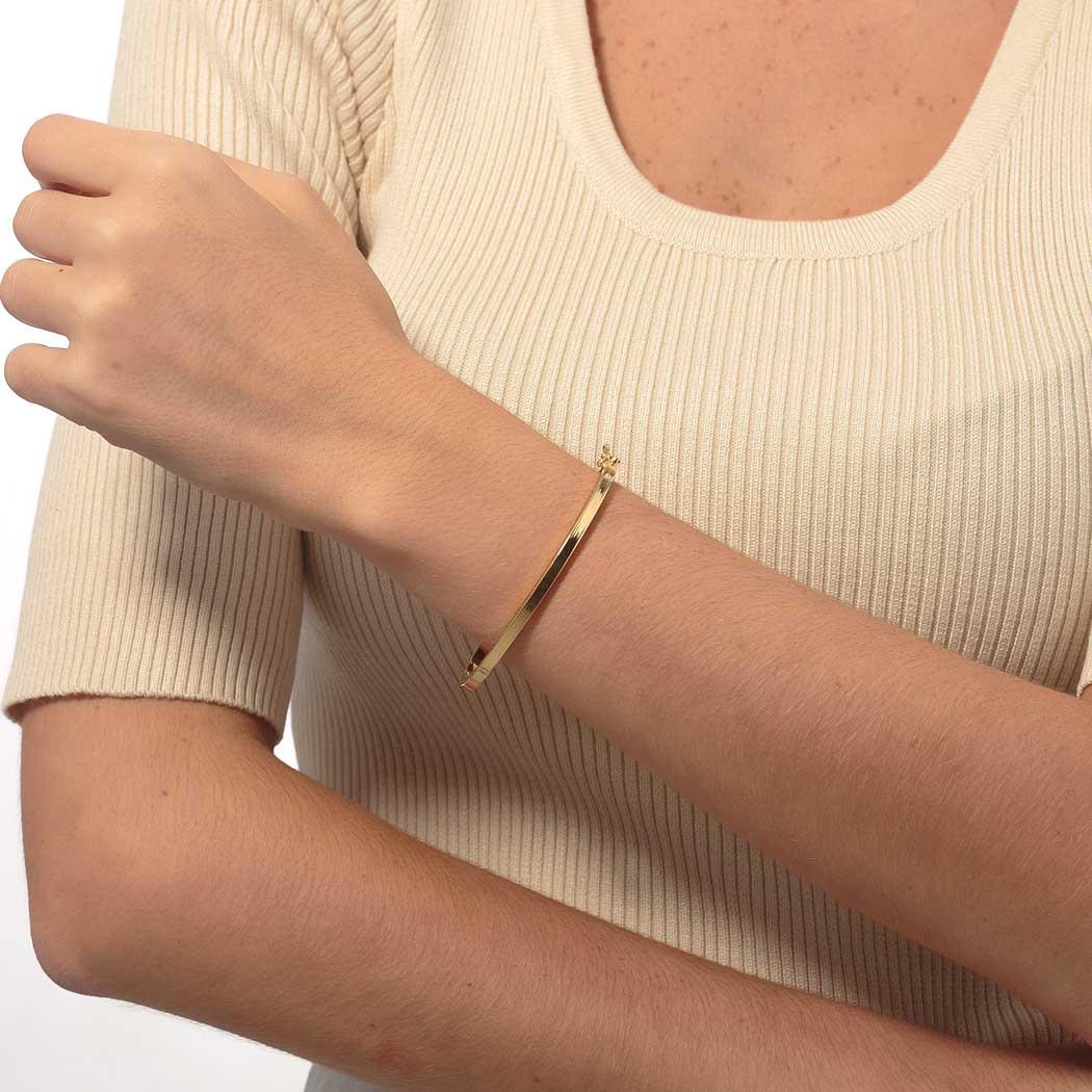 pulseira bracelete rígido tubo quadrado dourado
