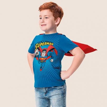 Camiseta infantil masculina - Marlan -S6085 - Super Homem Com Capa Removível