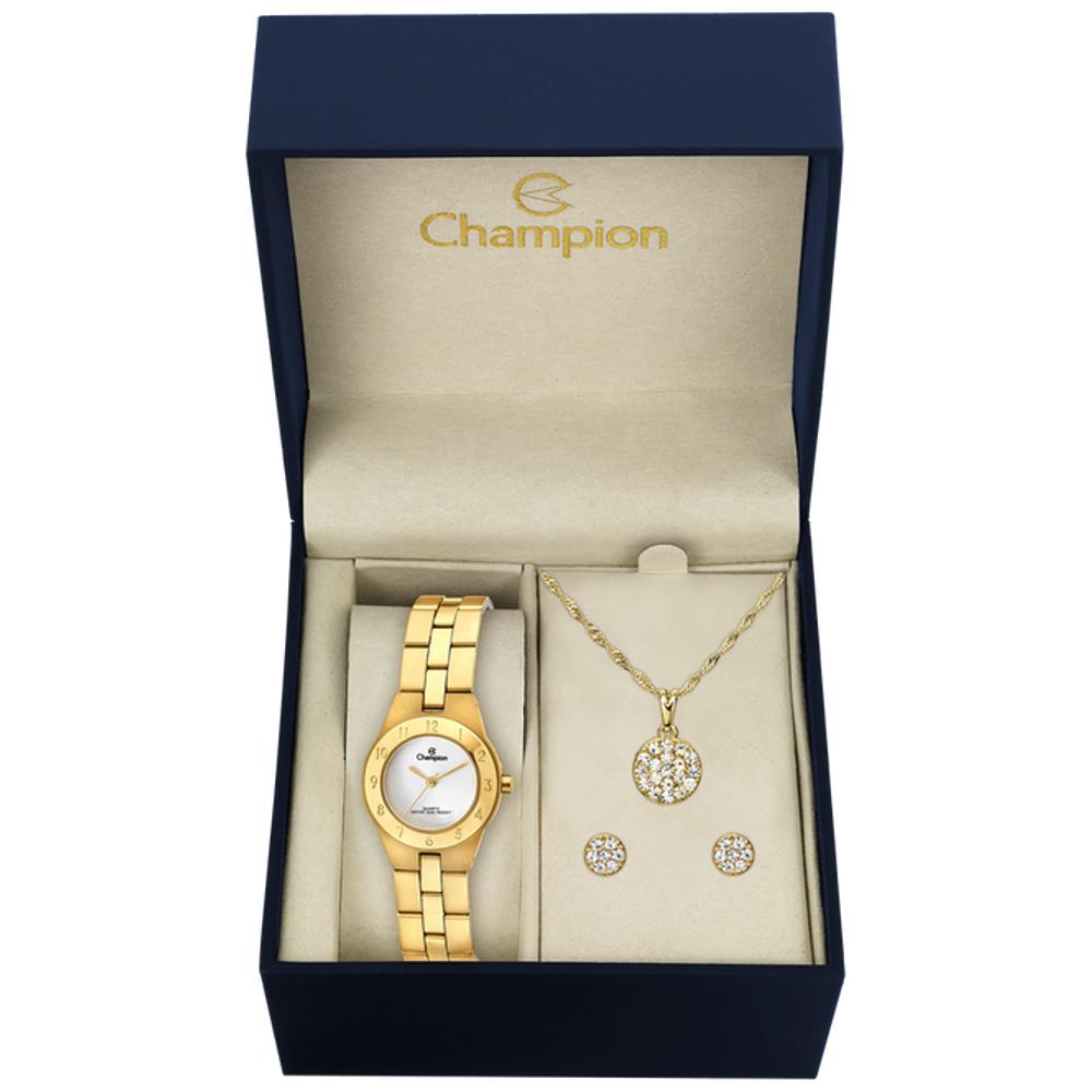 Relógio Champion Dourado Tamanho Médio + Kit CH24017W