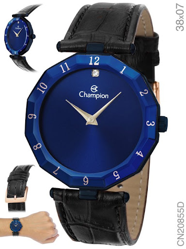 Relógio Champion Feminino Preto Azul Couro Original Cn20855d